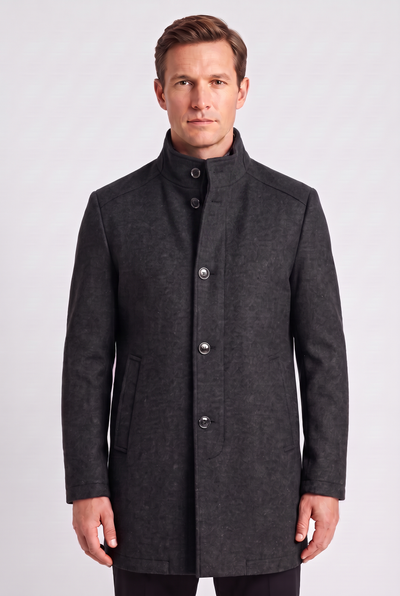 Men's Coat | Button Front with Stand Collar - 4