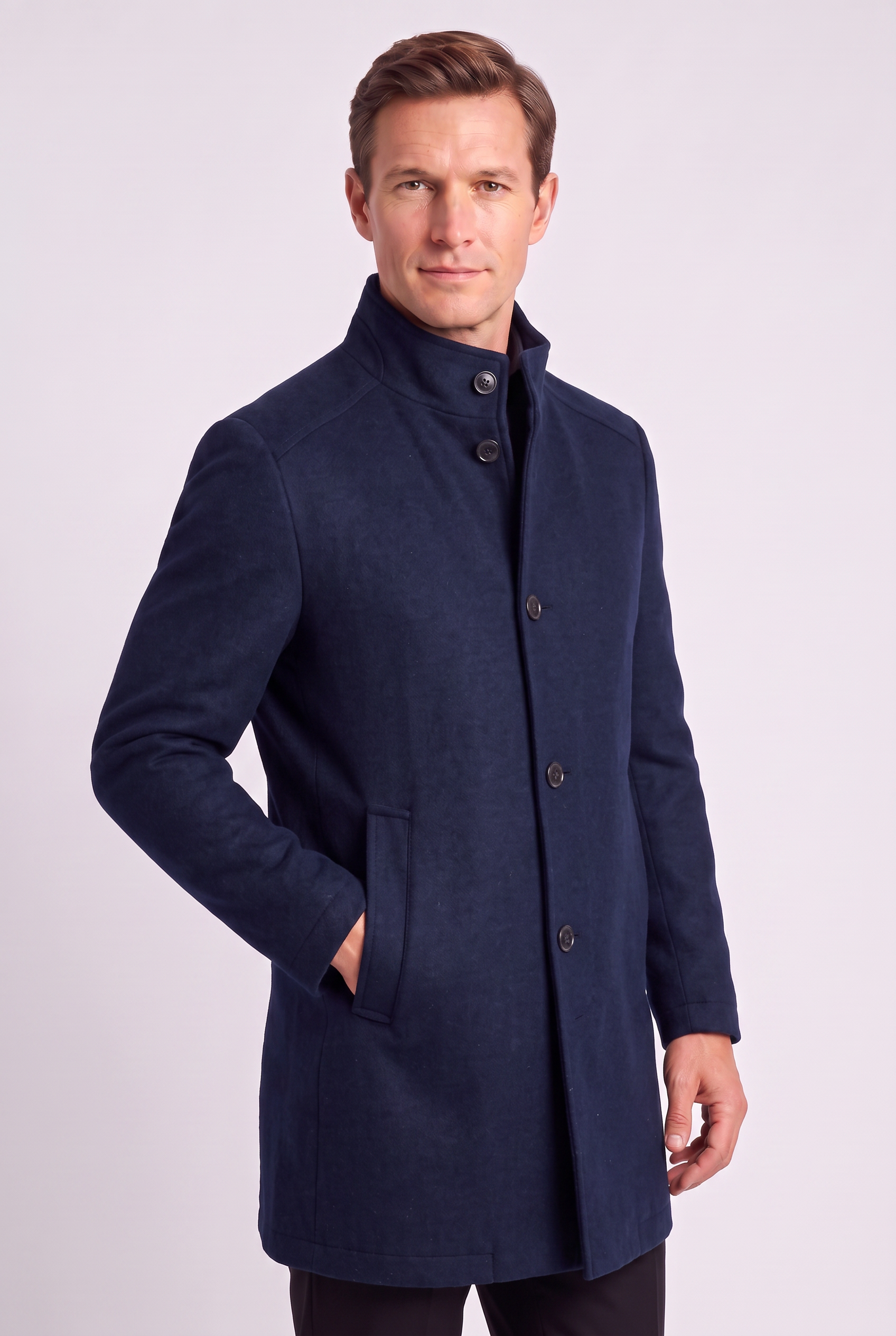 Men's Coat | Button Front with Stand Collar - 5