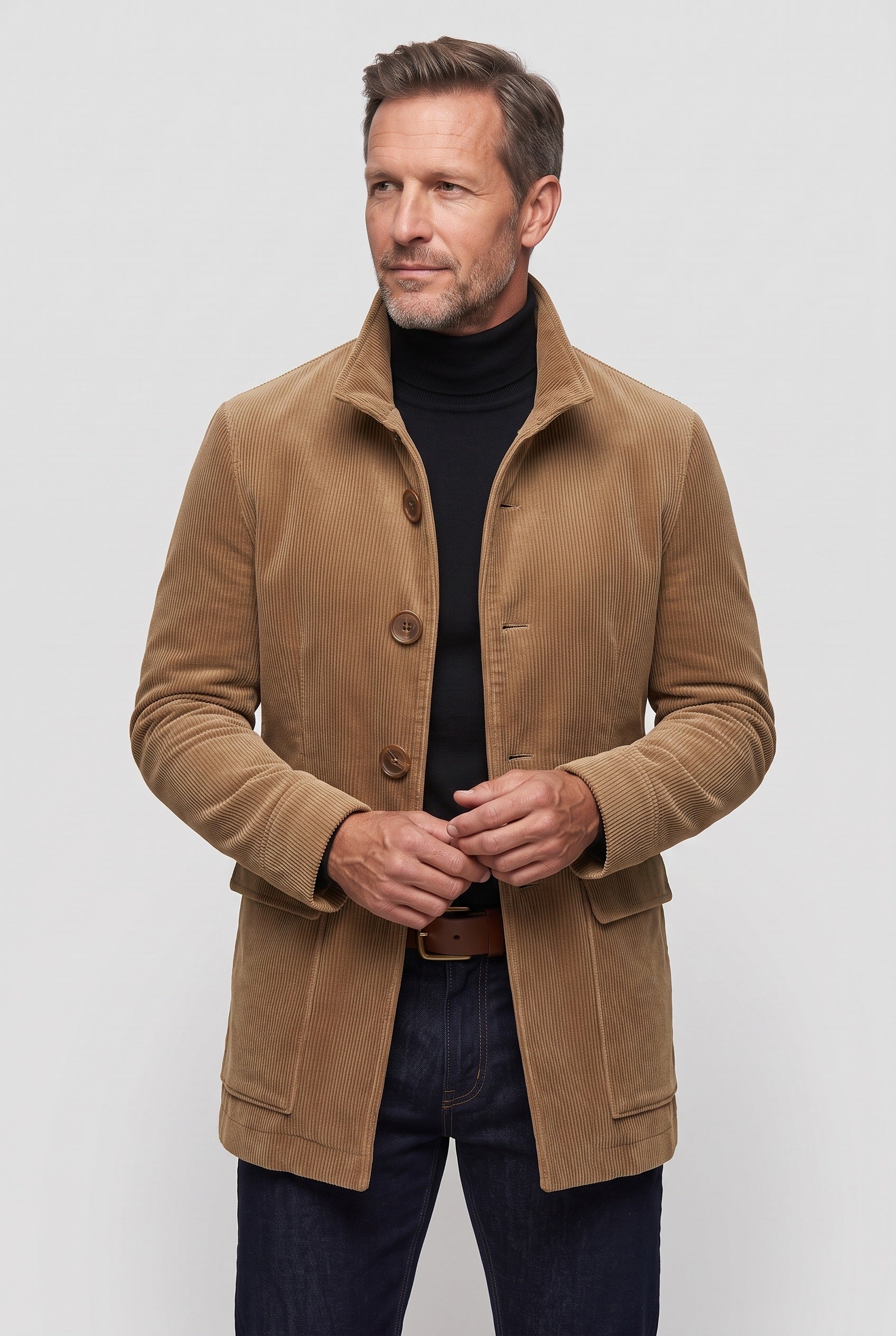 Men's Coat | Corduroy with Stand Collar - 6