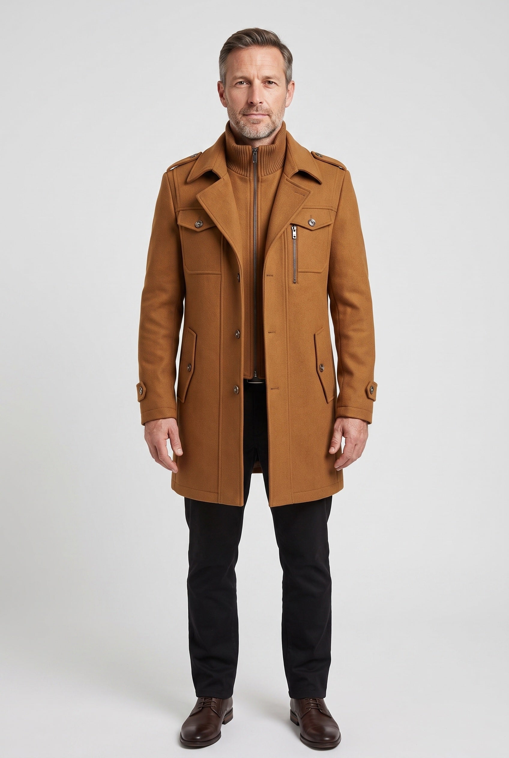 Men's Coat | Funnel Neck with Zip Front - 1