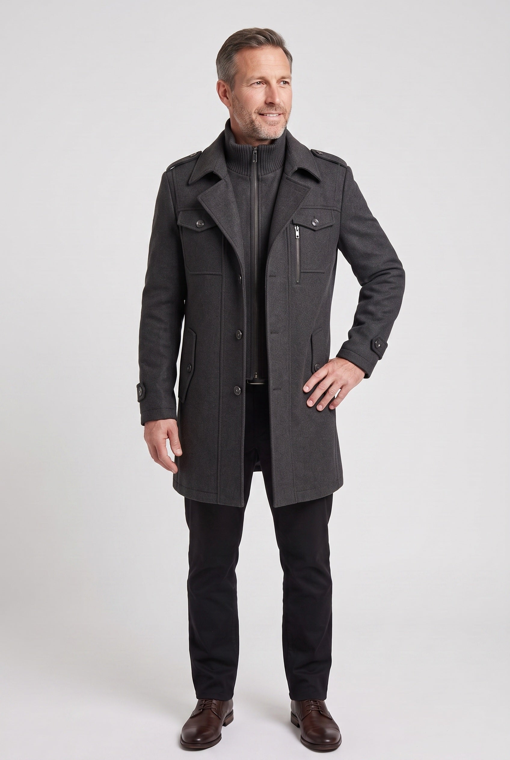 Men's Coat | Funnel Neck with Zip Front - 8