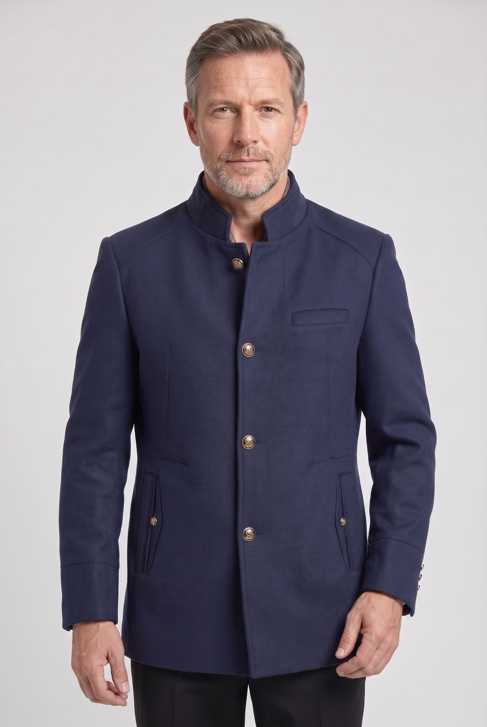 Men's Coat | Mandarin Collar Button Front - 1