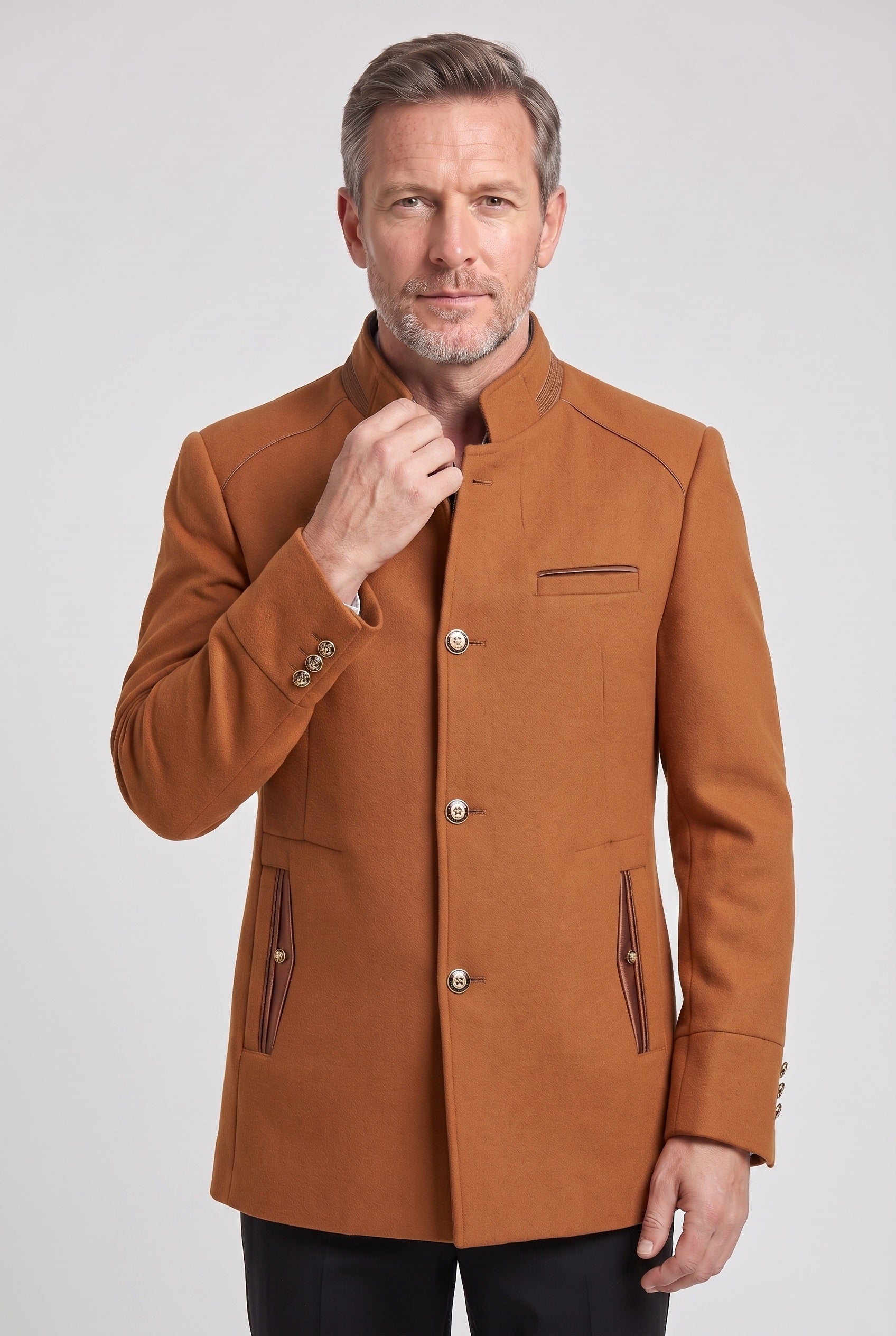 Men's Coat | Mandarin Collar Button Front - 7