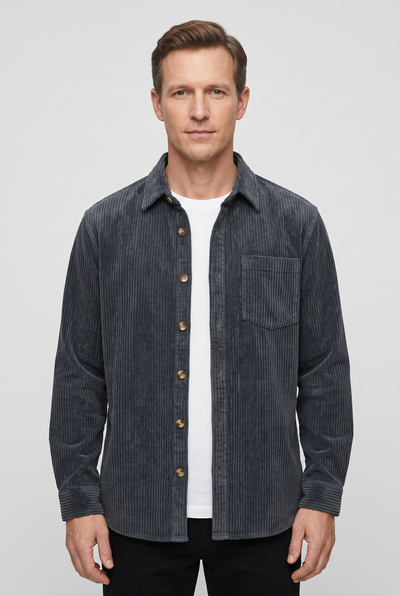 Men's Collar Shirt | Ribbed Button Through Chest Pocket - 1