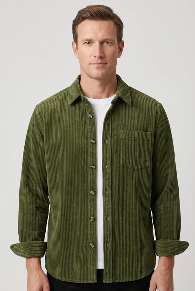 Men's Collar Shirt | Ribbed Button Through Chest Pocket - 5