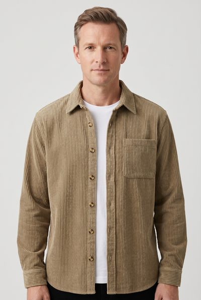 Men's Collar Shirt | Ribbed Button Through Chest Pocket - 6