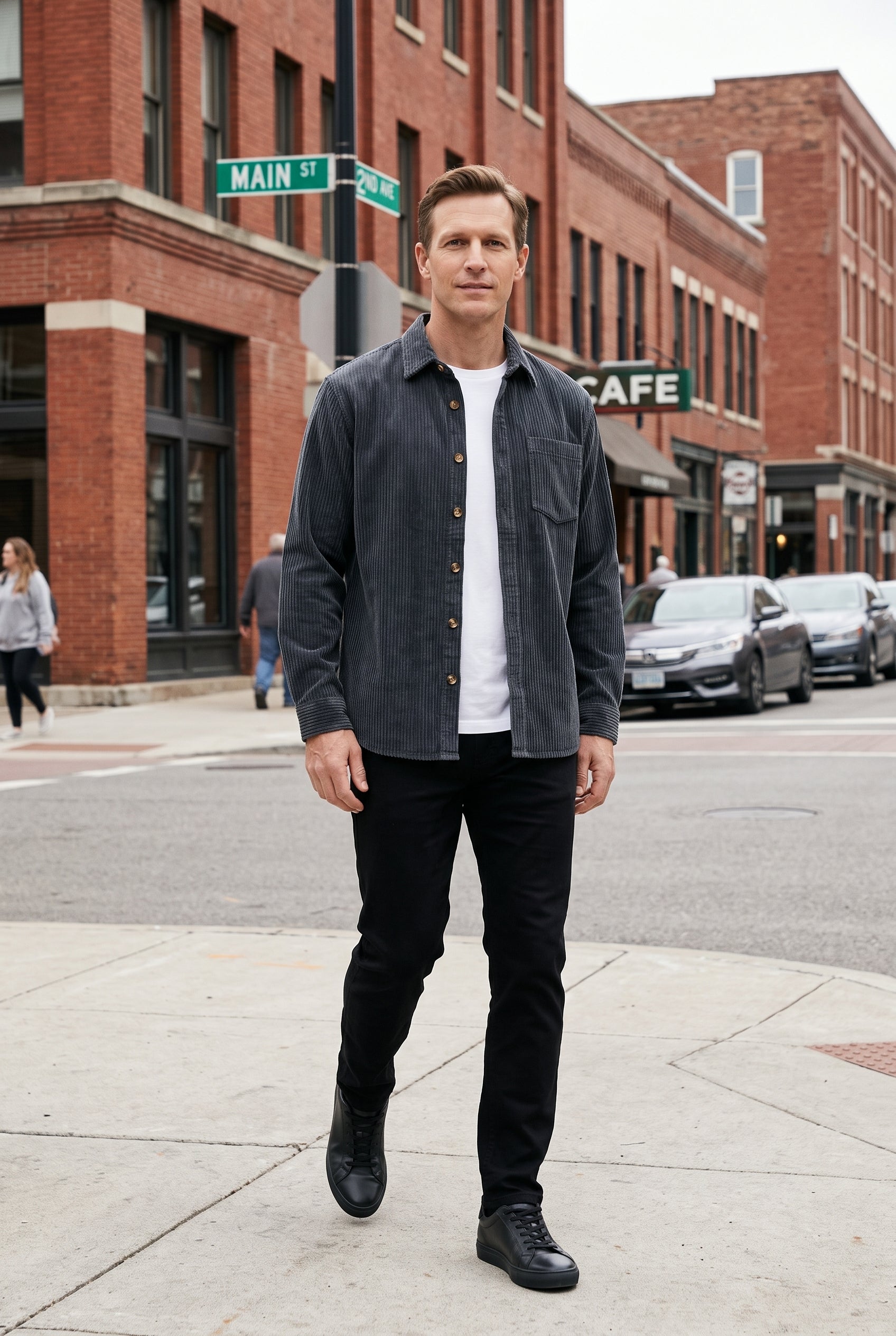 Men's Collar Shirt | Ribbed Button Through Chest Pocket - Gray lifestyle