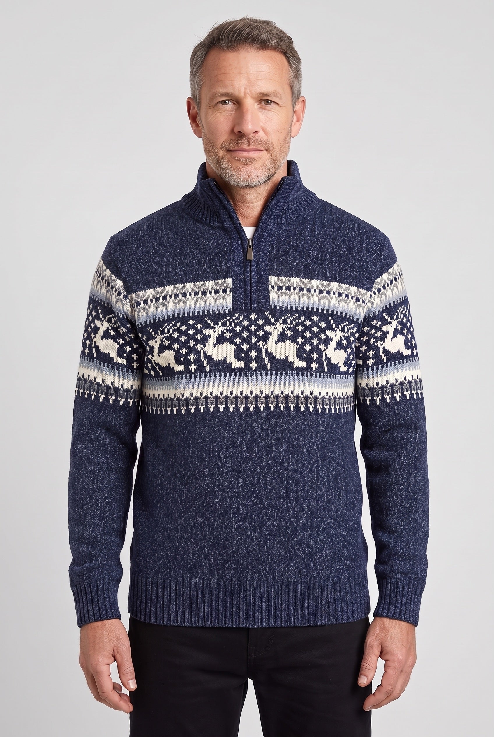 Men's Fair Isle Sweater | Quarter Zip Stand Collar - 1