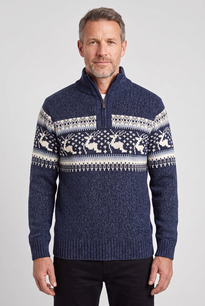 Men's Fair Isle Sweater | Quarter Zip Stand Collar - 1