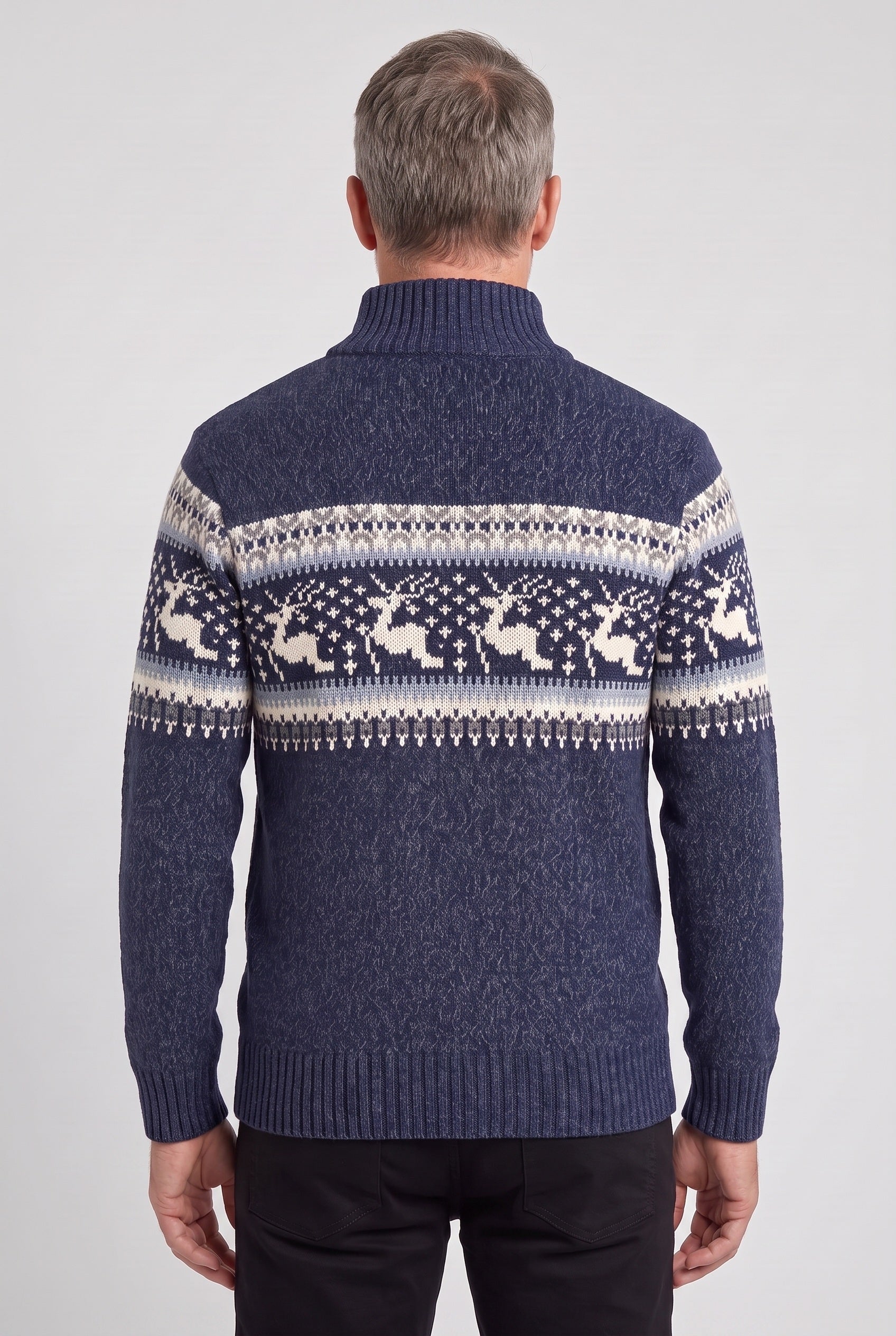 Men's Fair Isle Sweater | Quarter Zip Stand Collar - 2