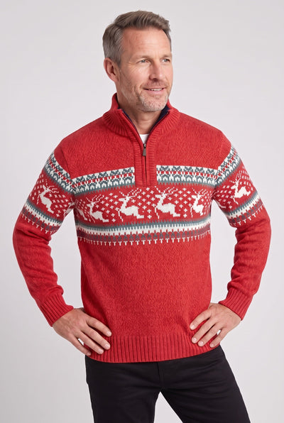 Men's Fair Isle Sweater | Quarter Zip Stand Collar - 5