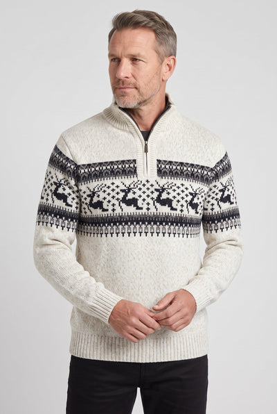 Men's Fair Isle Sweater | Quarter Zip Stand Collar - 6
