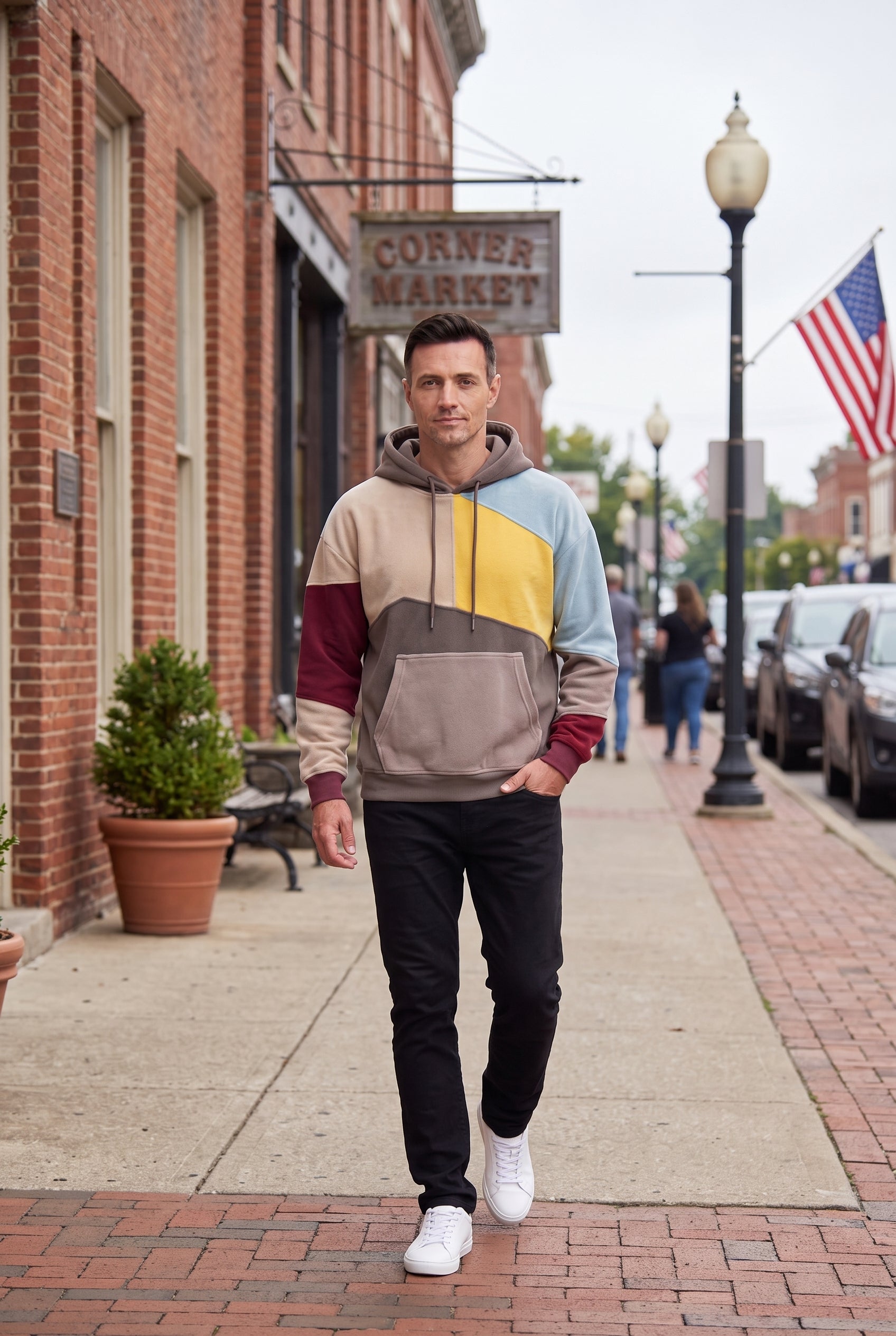 Men's Hoodie | Asymmetric Color Block Panels - Multicolor lifestyle