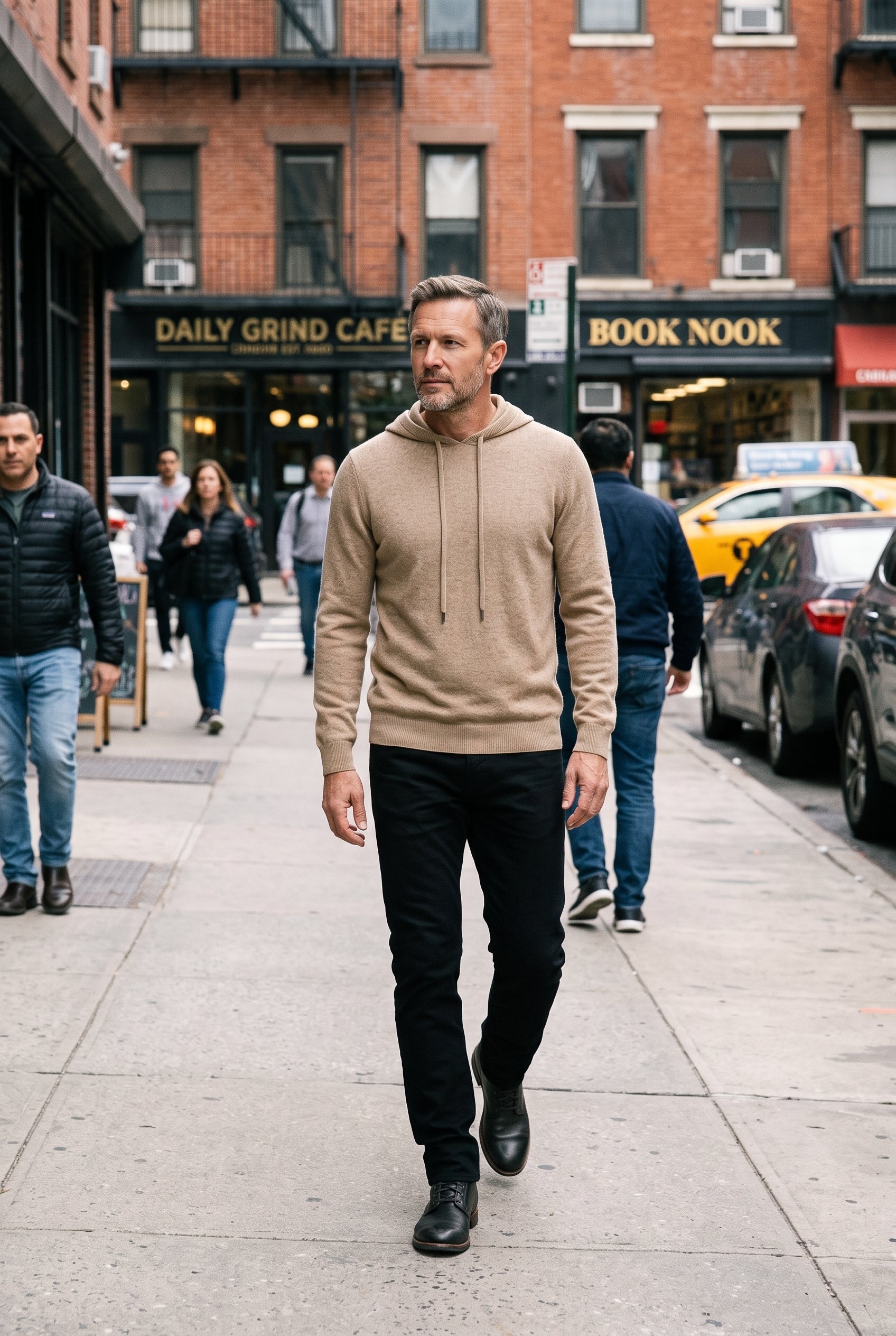 Men's Hoodie | Fine Gauge Drawcord Hood - Camel lifestyle
