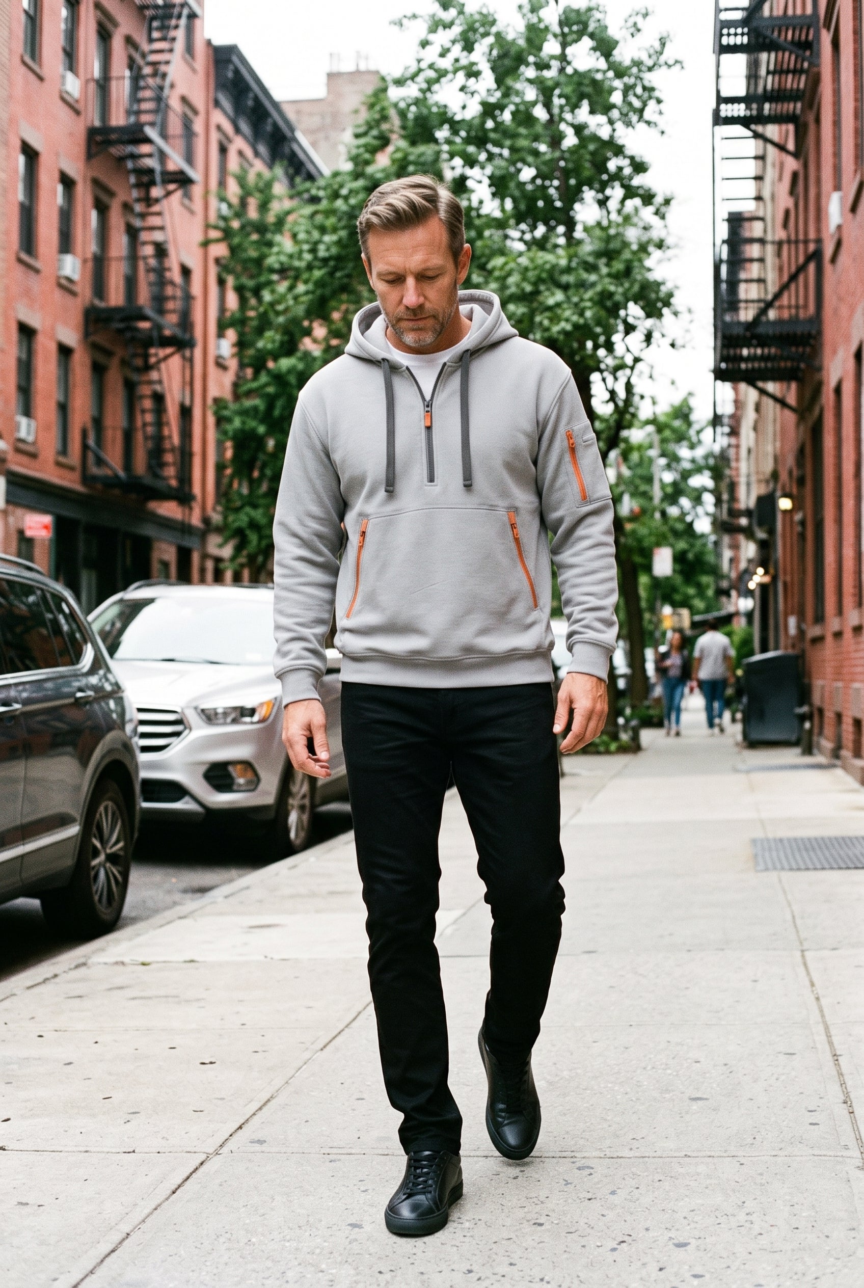 Men's Hoodie | Quarter Zip with Zipped Pockets - Light Gray lifestyle