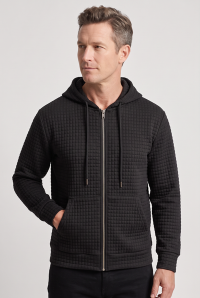 Men's Zip Up Hoodie | Waffle Texture Front Pockets