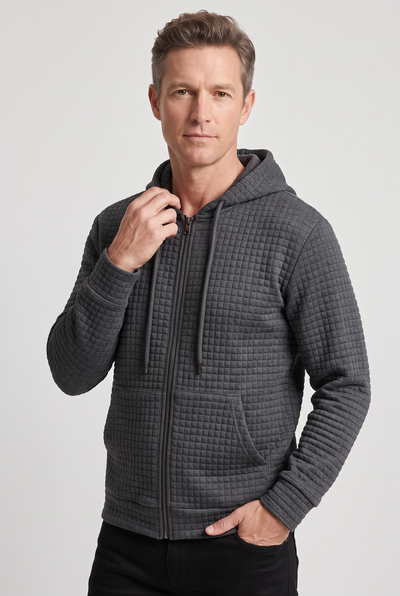 Men's Zip Up Hoodie | Waffle Texture Front Pockets
