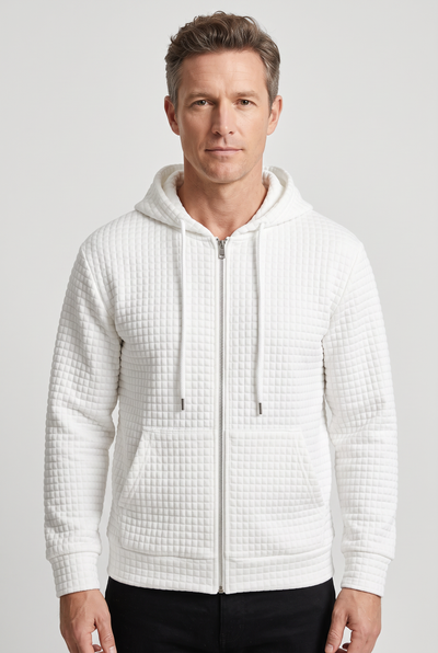 Men's Zip Up Hoodie | Waffle Texture Front Pockets