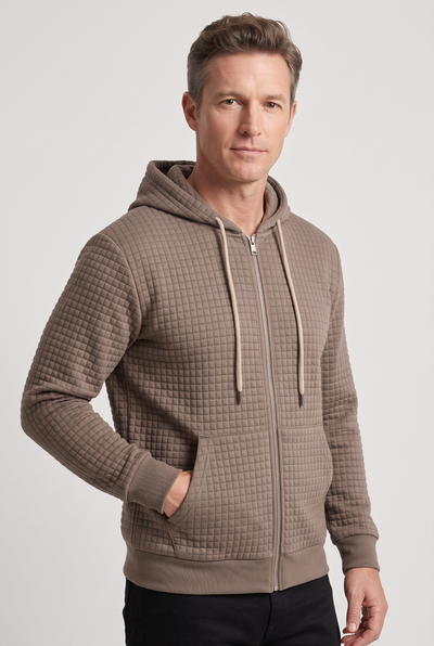 Men's Zip Up Hoodie | Waffle Texture Front Pockets