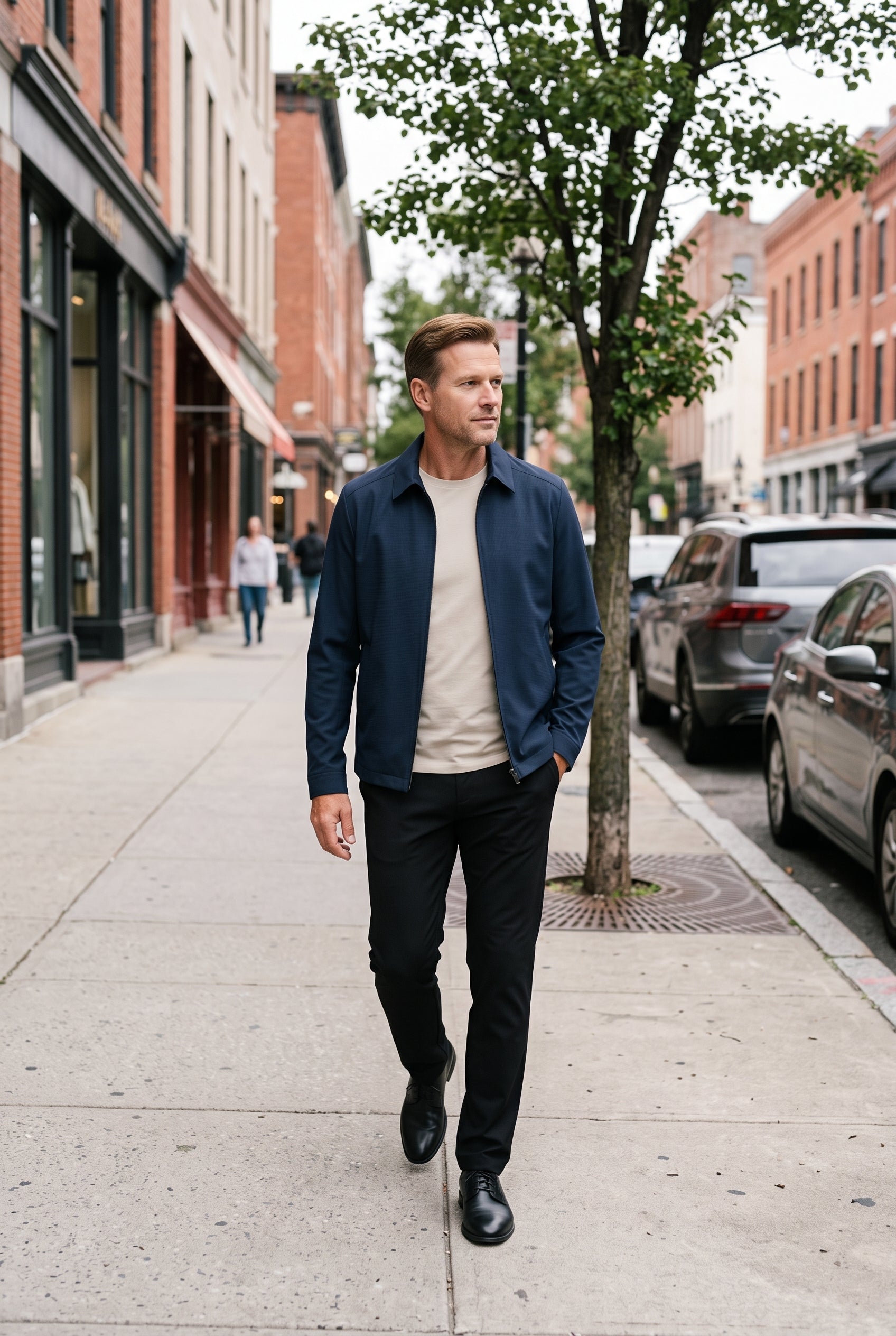 Men's Jacket | Harrington Zip Front Check Lining - Navy lifestyle