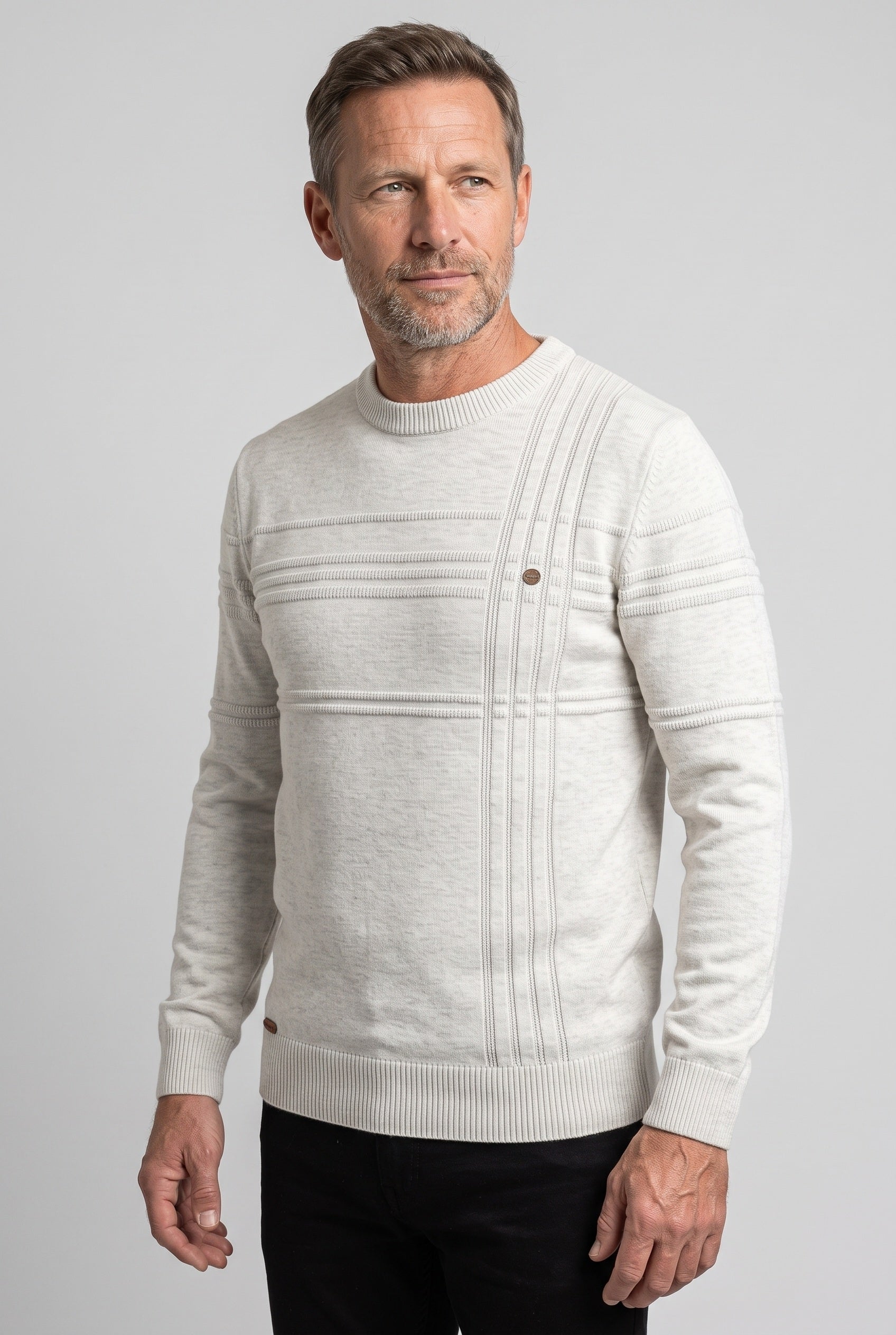 Men's Knit Sweater | Crew Neck Tonal Stripe Texture - 10
