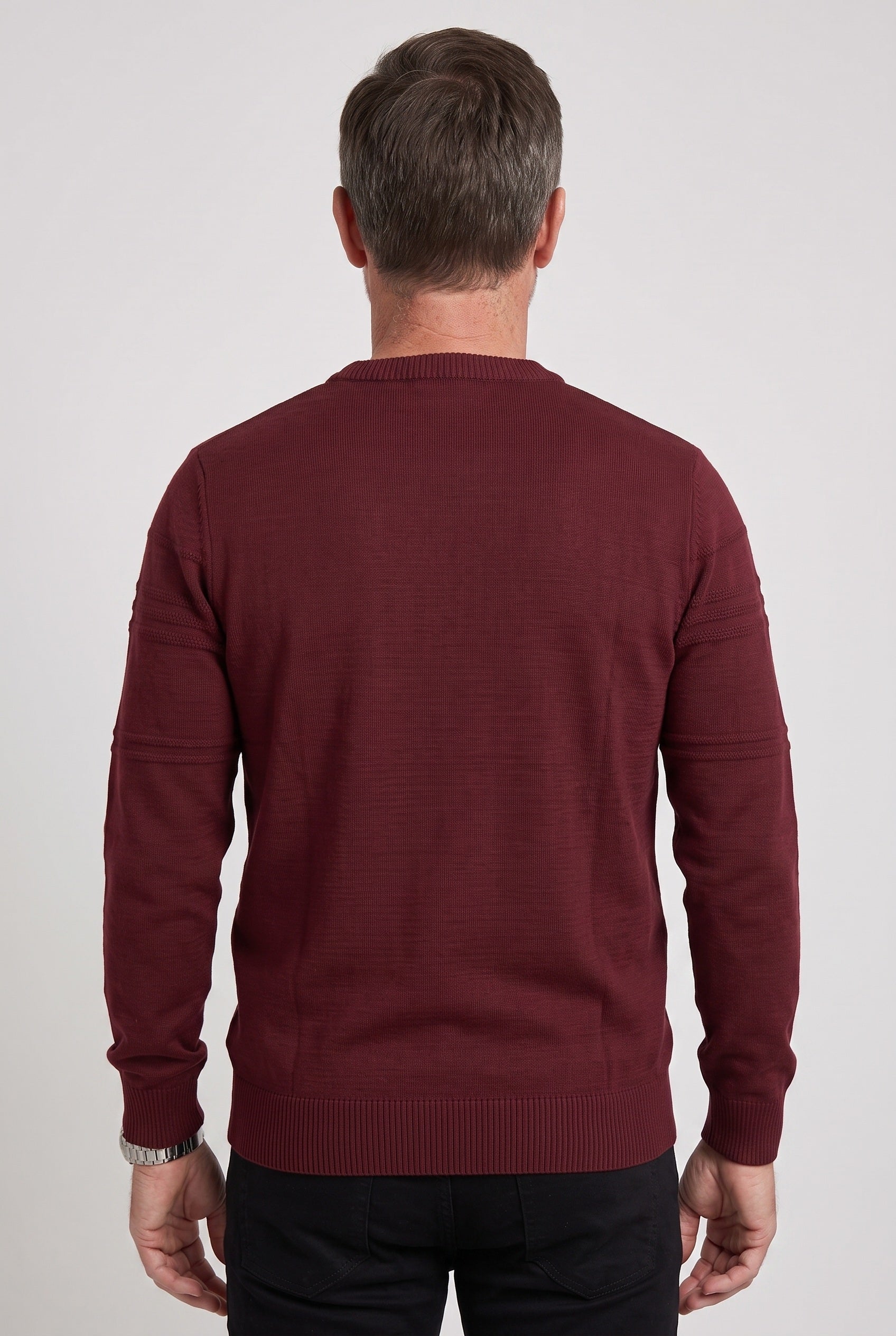 Men's Knit Sweater | Crew Neck Tonal Stripe Texture - 2