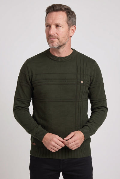 Men's Knit Sweater | Crew Neck Tonal Stripe Texture - 5