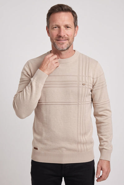 Men's Knit Sweater | Crew Neck Tonal Stripe Texture - 6