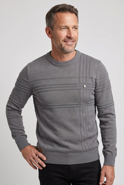 Men's Knit Sweater | Crew Neck Tonal Stripe Texture - 7