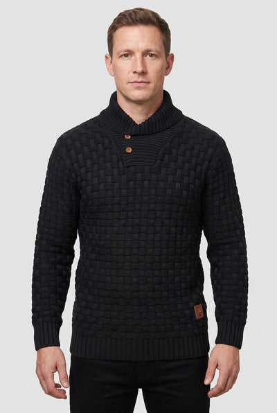 Men's Knit Sweater | Shawl Collar Button Placket - 1