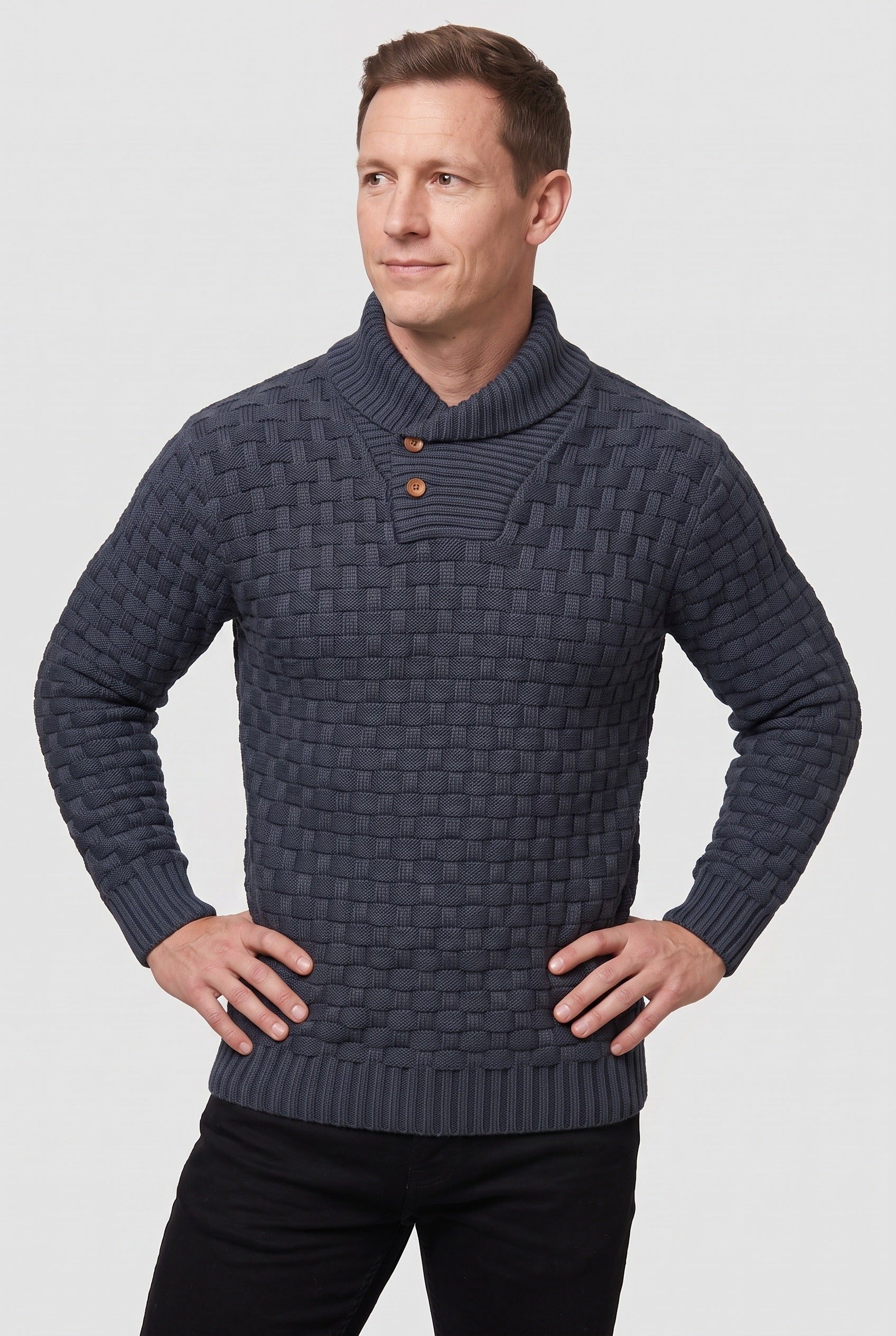 Men's Knit Sweater | Shawl Collar Button Placket - 5