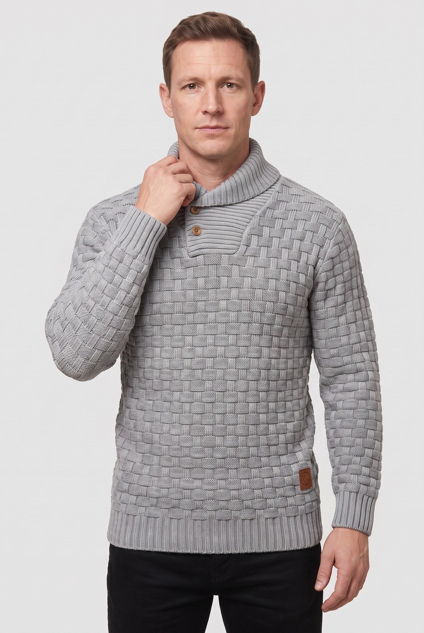 Men's Knit Sweater | Shawl Collar Button Placket - 7