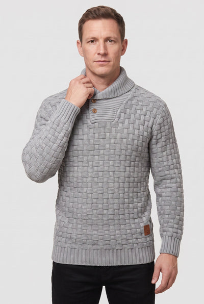 Men's Knit Sweater | Shawl Collar Button Placket - 7