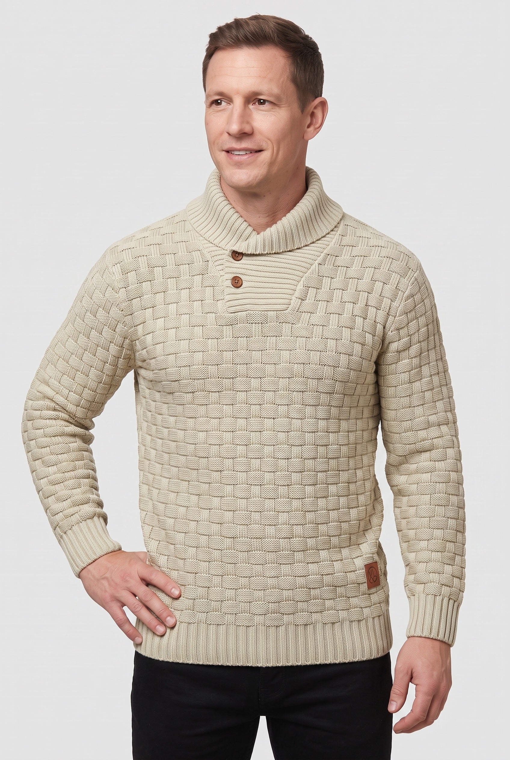 Men's Knit Sweater | Shawl Collar Button Placket - 8