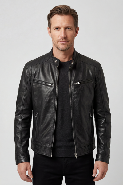 Men's Leather-Look Jacket | Quilted Shoulder Panels - 1