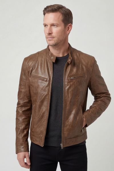 Men's Leather-Look Jacket | Quilted Shoulder Panels - 5