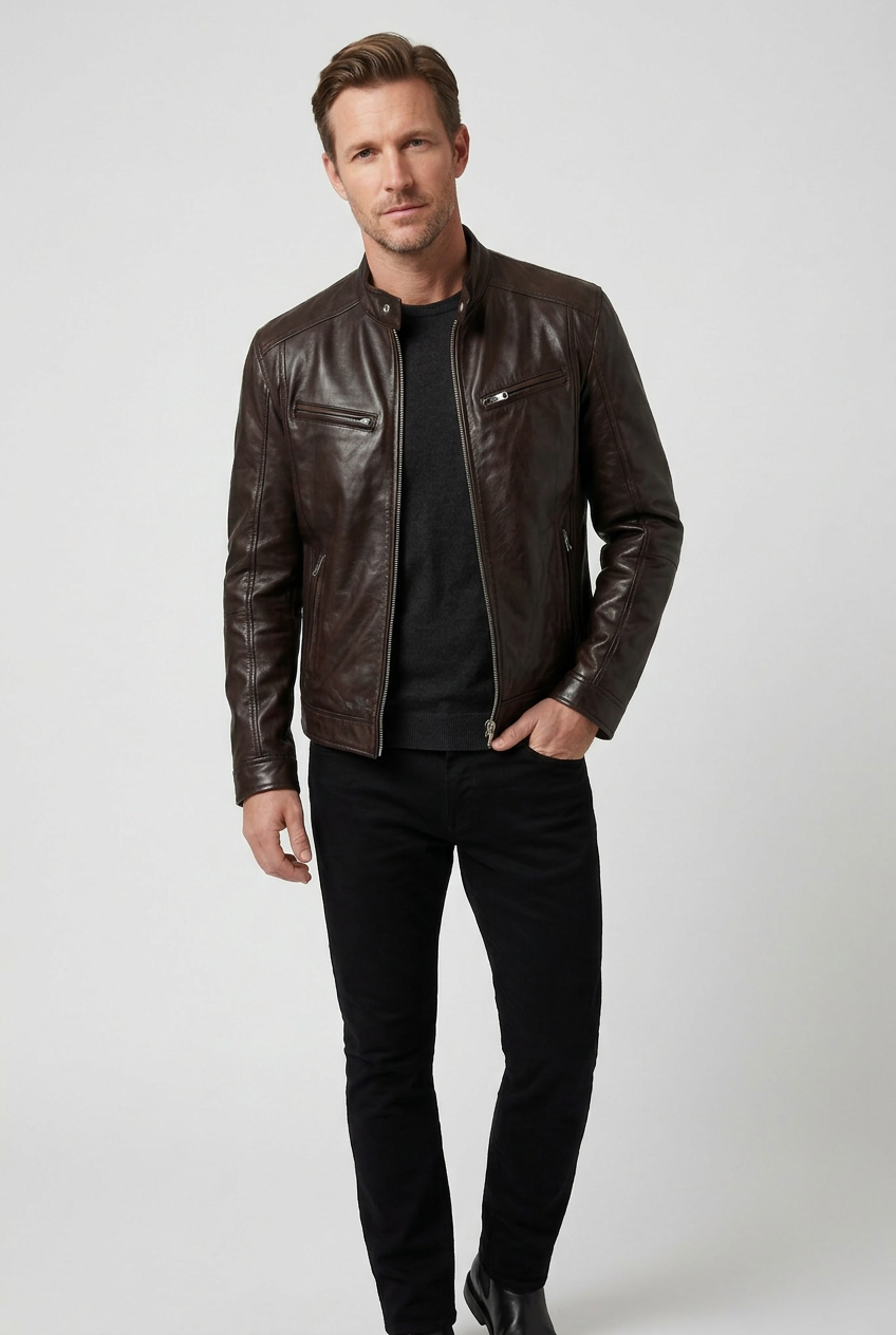 Men's Leather-Look Jacket | Quilted Shoulder Panels - 6