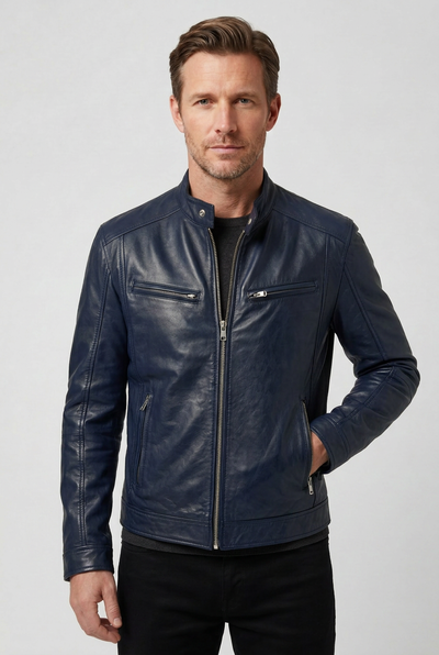 Men's Leather-Look Jacket | Quilted Shoulder Panels - 7