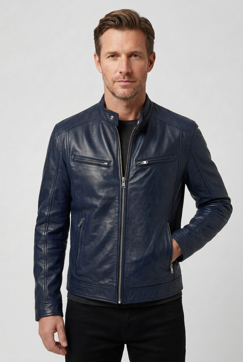 Men's Leather-Look Jacket | Quilted Shoulder Panels - 7
