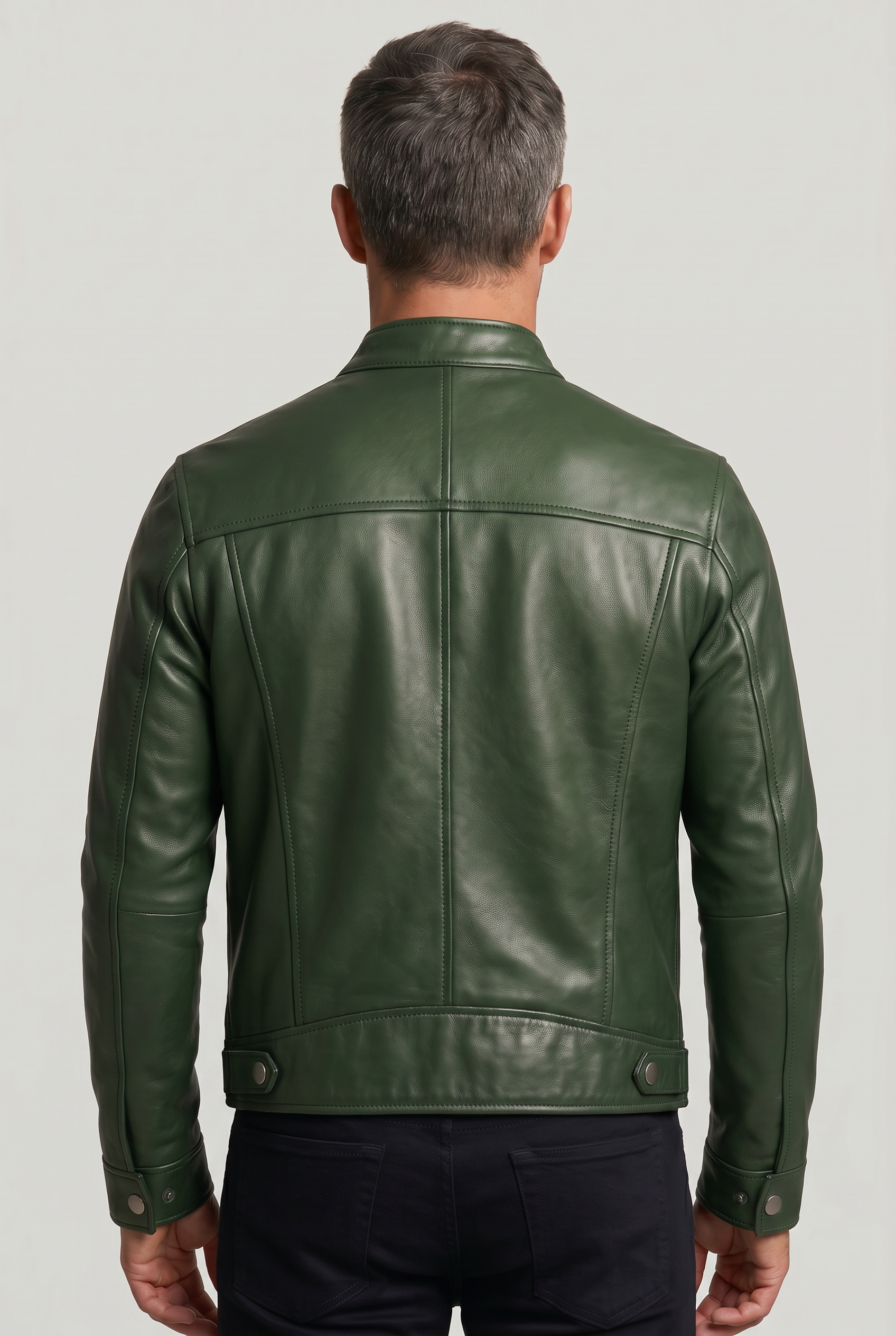 Men's Leather Jacket | Band Collar Four Zip Pockets - 2