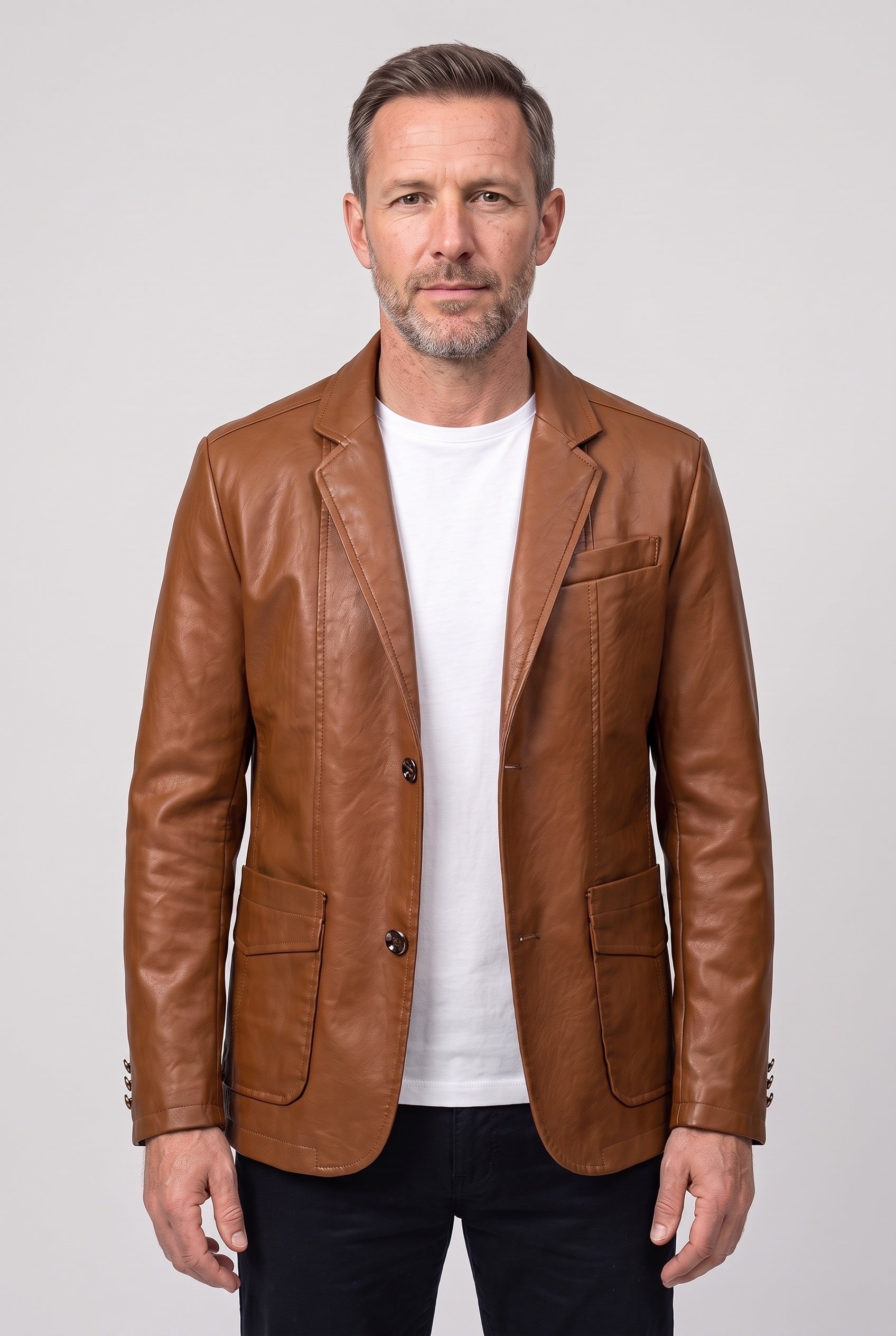 Men's Leather Jacket | Notch Lapel Two Button - 1
