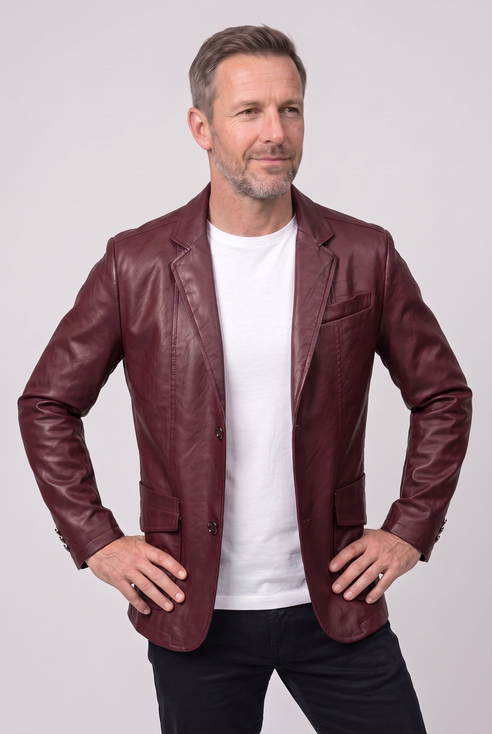 Men's Leather Jacket | Notch Lapel Two Button - 5