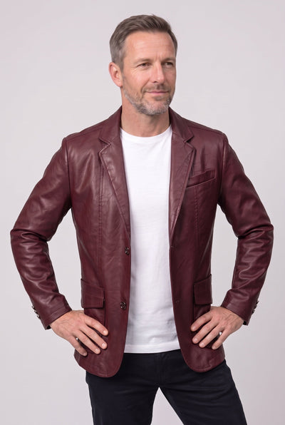 Men's Leather Jacket | Notch Lapel Two Button - 5