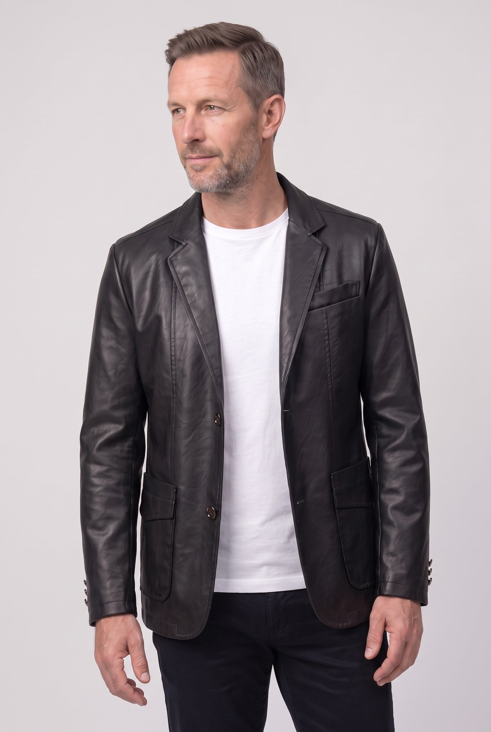 Men's Leather Jacket | Notch Lapel Two Button - 7