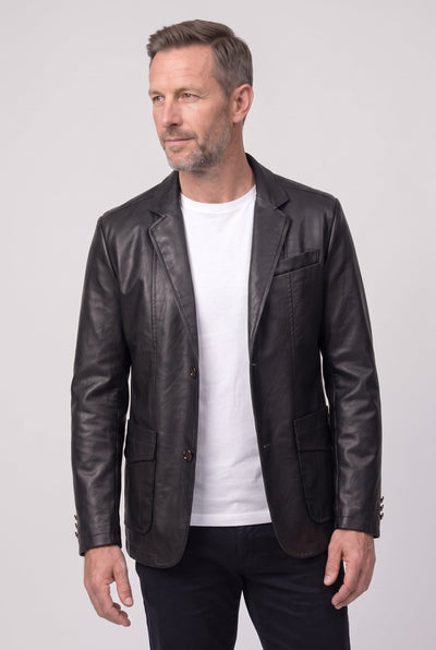 Men's Leather Jacket | Notch Lapel Two Button - 7