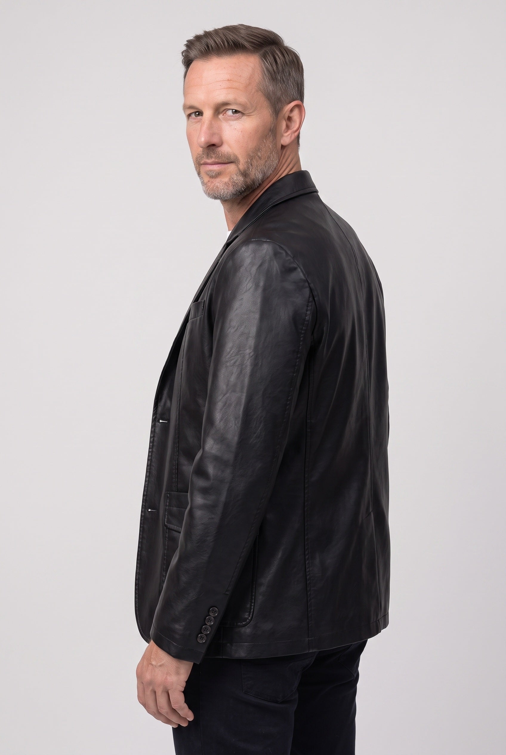 Men's Leather Jacket | Notch Lapel Two Button - 8