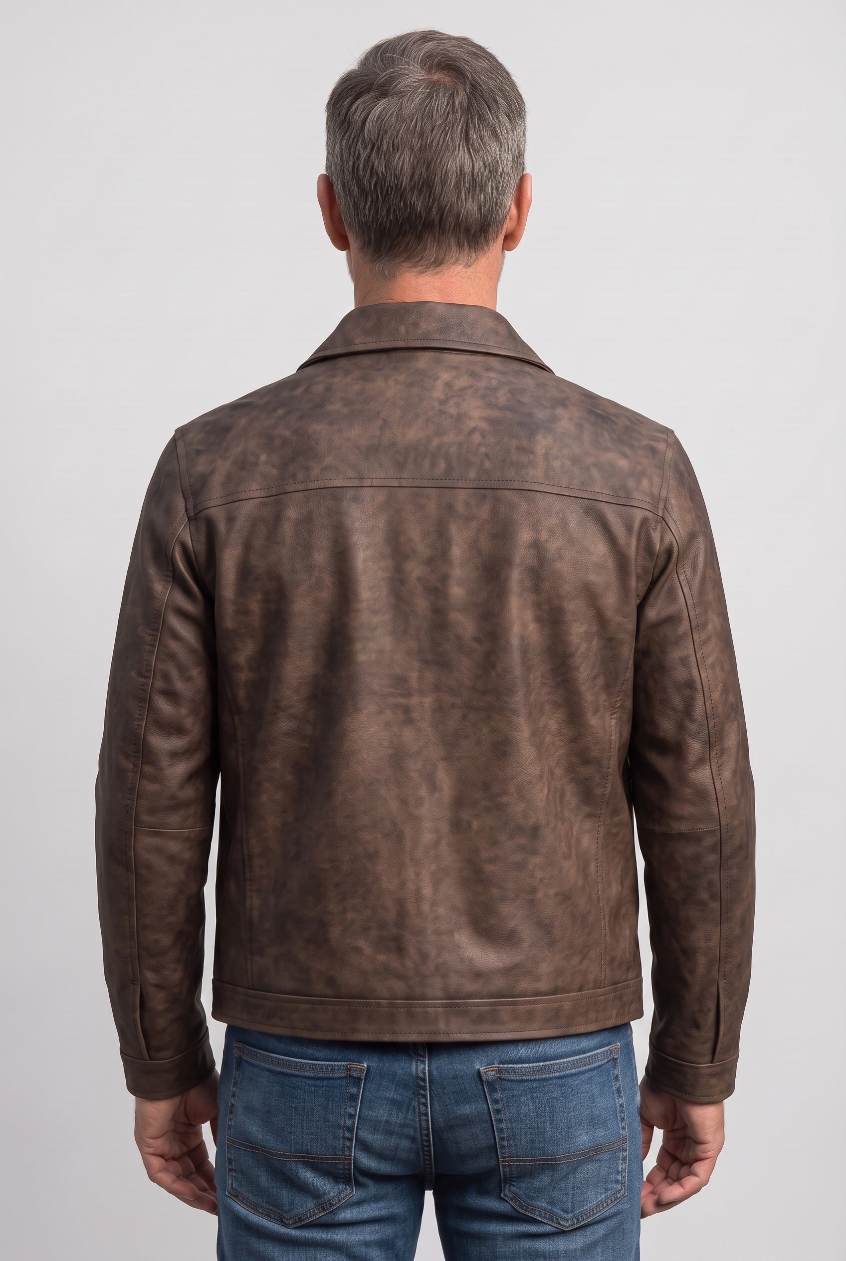 Men's Leather Jacket | Shirt Collar Zip Front - 2