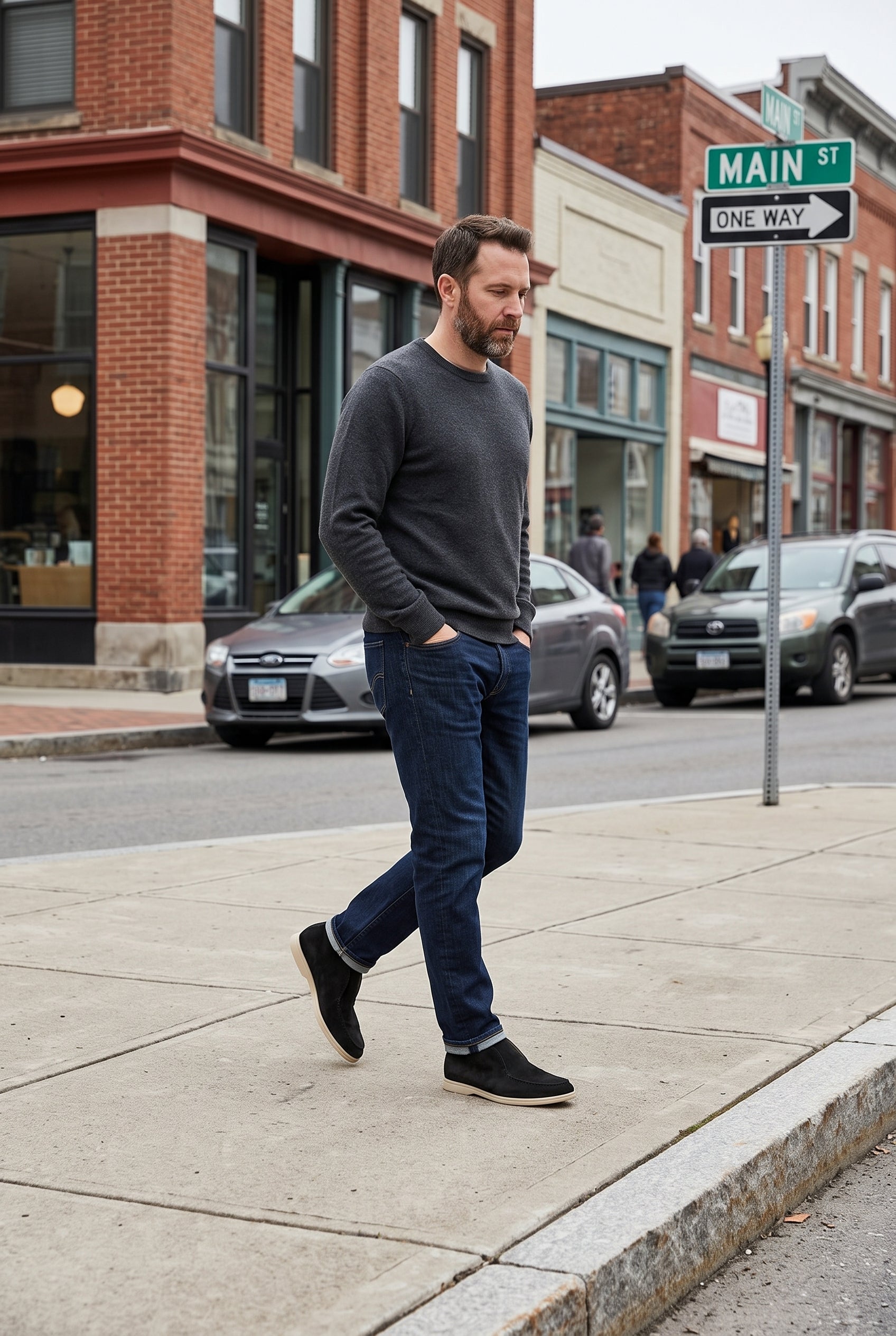 Men's Loafers | High Top Suede-Look Pull-On - Black lifestyle