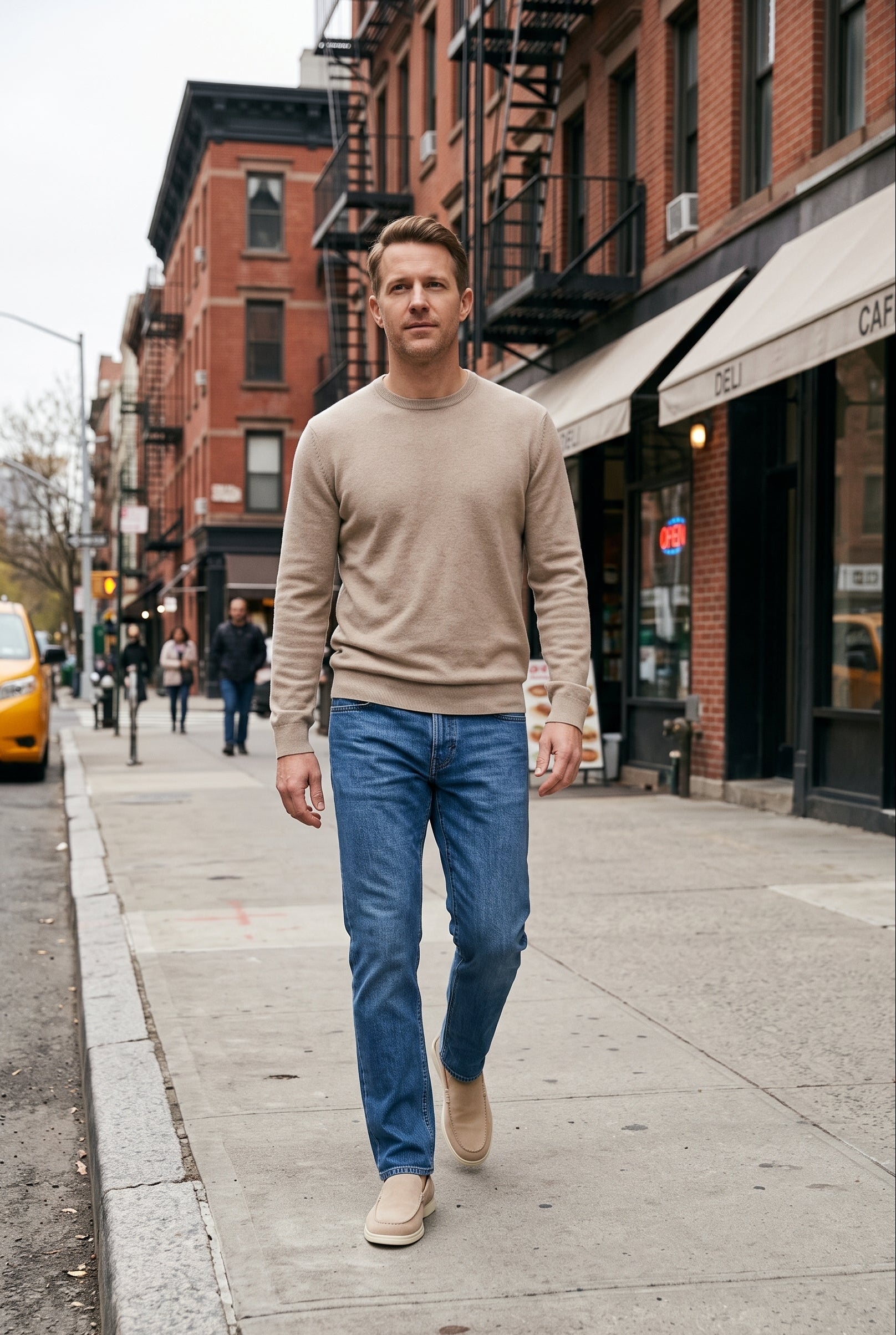 Men's Loafers | Moc Toe with Contrast Cup Sole - Beige lifestyle