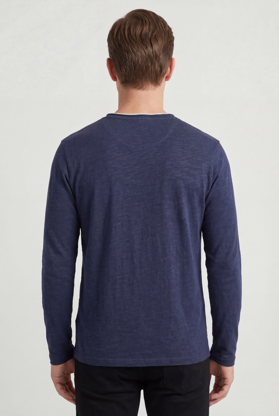 Men's Long Sleeve Shirt | V-Neck with Layered Trim - 2